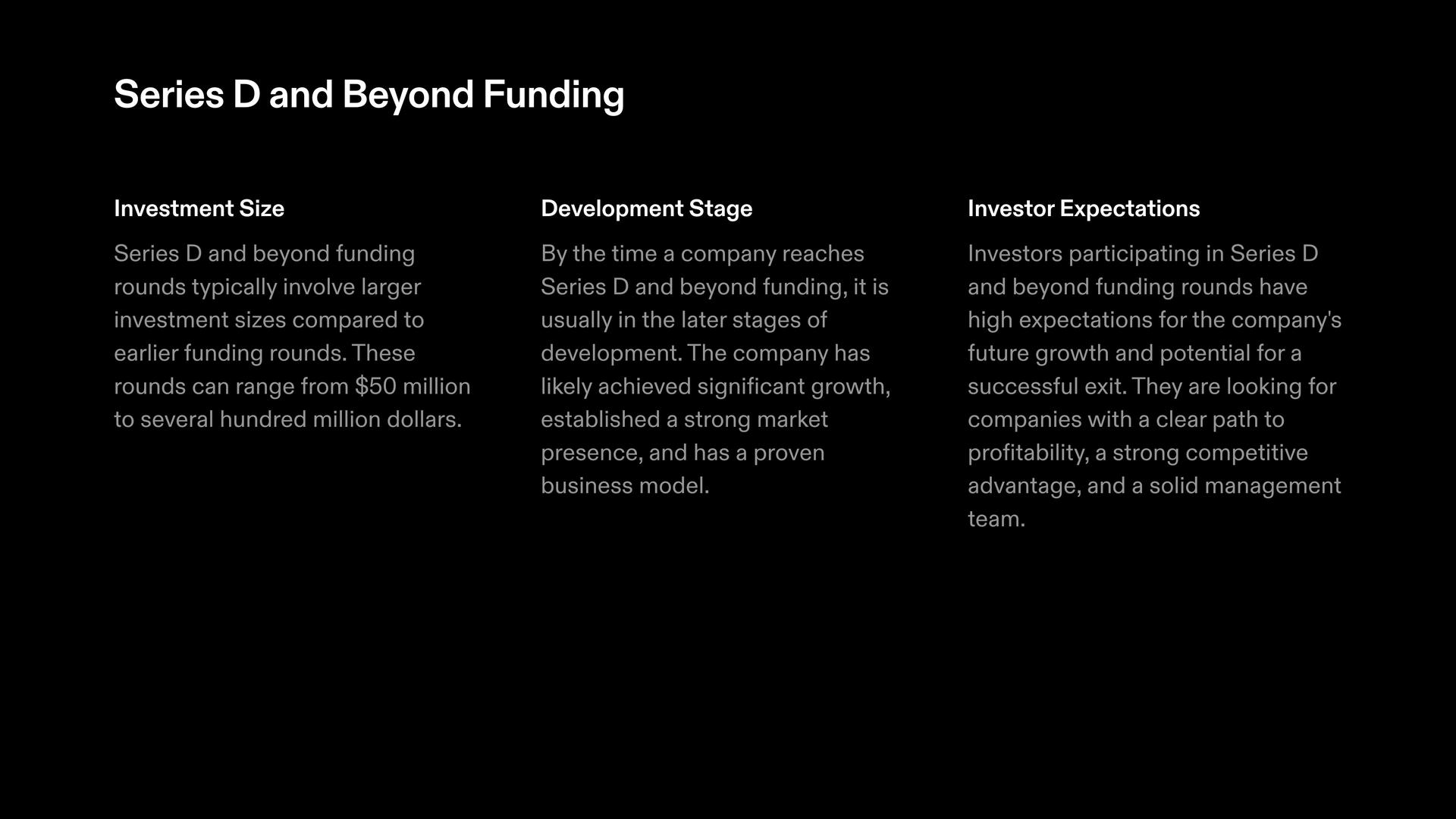 Series D Startup Funding: Investment size, development stage and investor expectations