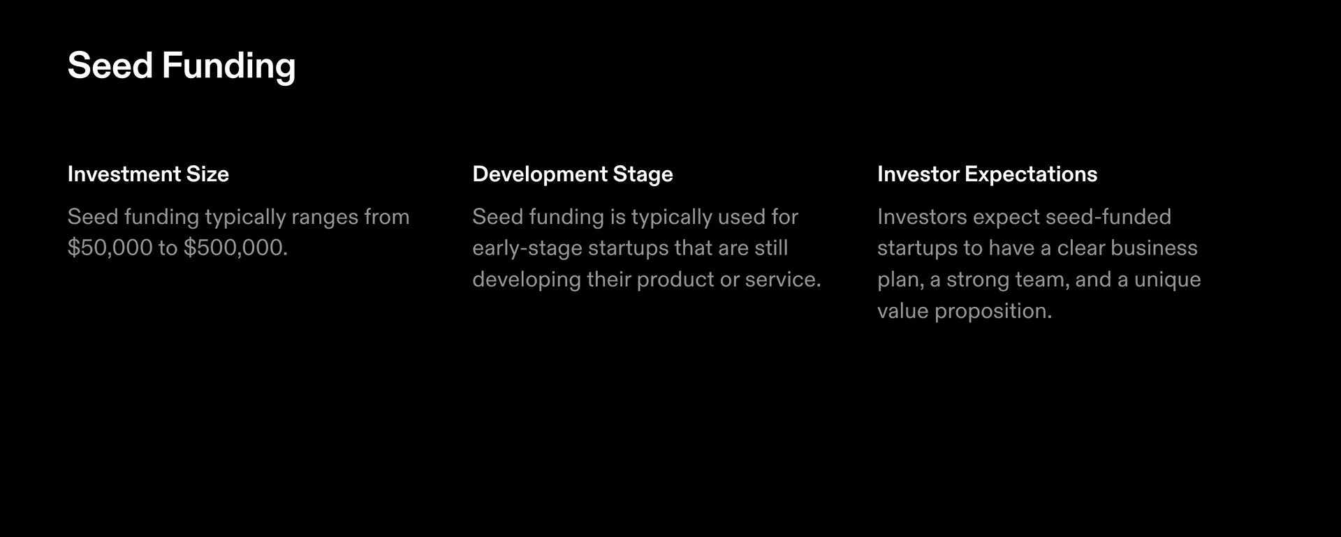 Seed Startup Funding: Investment size, development stage and investor expectations