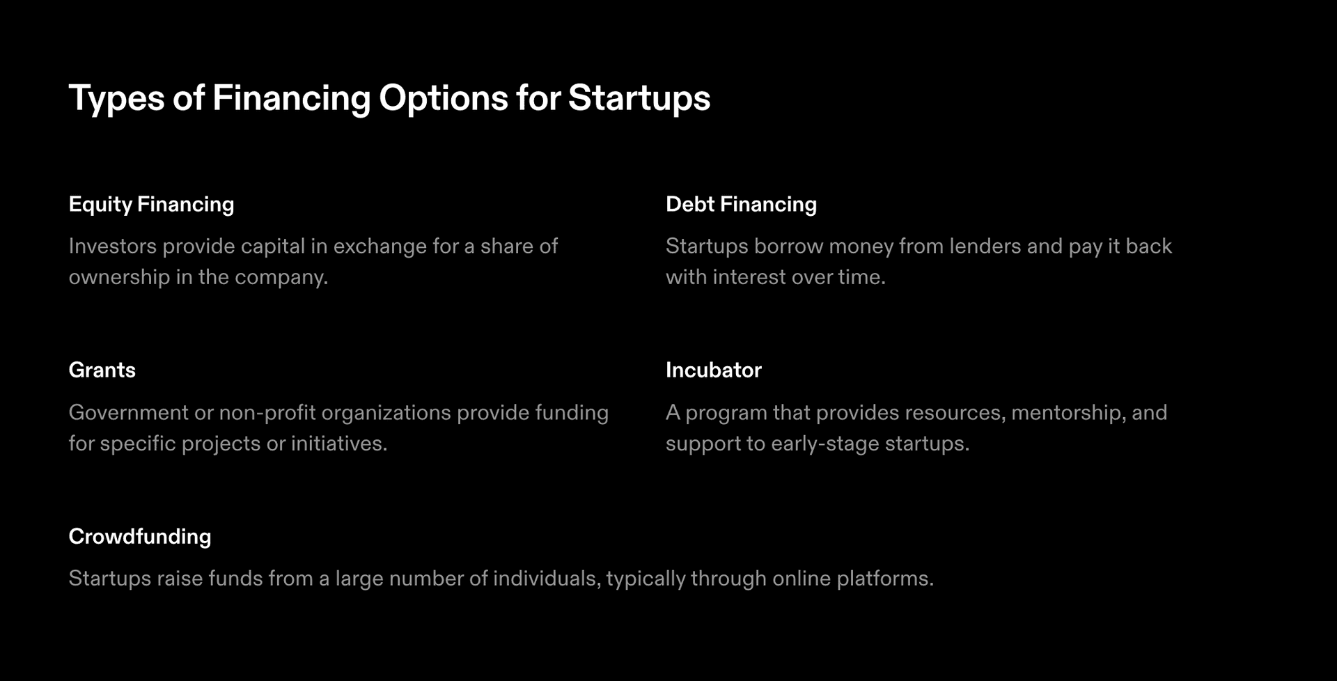 Image about the types of startup financing options